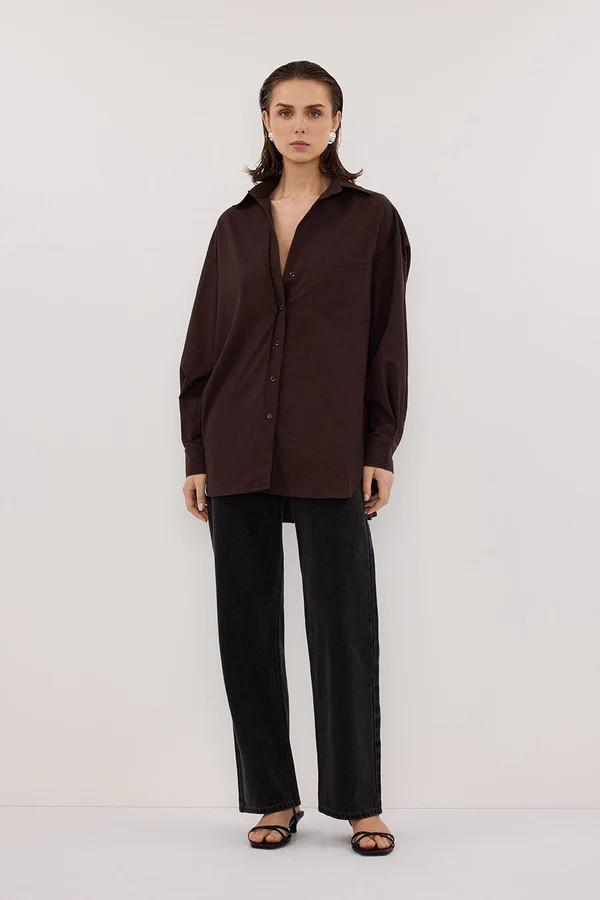 RHEA 2.0 BURNT CHOC OVERSIZED COTTON SHIRT | DISSH