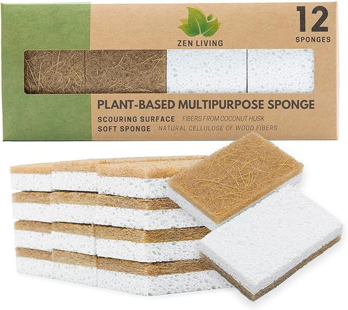 Natural Sponge - 12 Pack - Eco Friendly Scrub Sponges for Kitchen - Non Scratch Odor Free Biodegr... | Amazon (US)