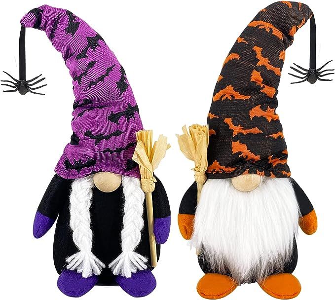TURNMEON Set of 2 Witch Gnomes Plush Halloween Decorations with Spider Bat Ornaments Scandinavian... | Amazon (US)
