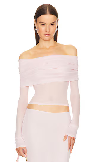 Sheer Knit Off The Shoulder Top in Ballet Pink | Revolve Clothing (Global)