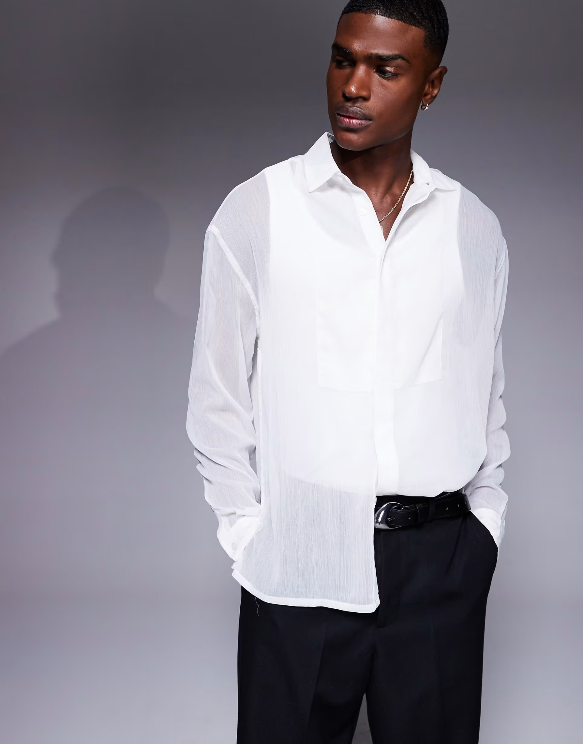 ASOS DESIGN 90s oversized organza shirt with bib detail in white | ASOS (Global)