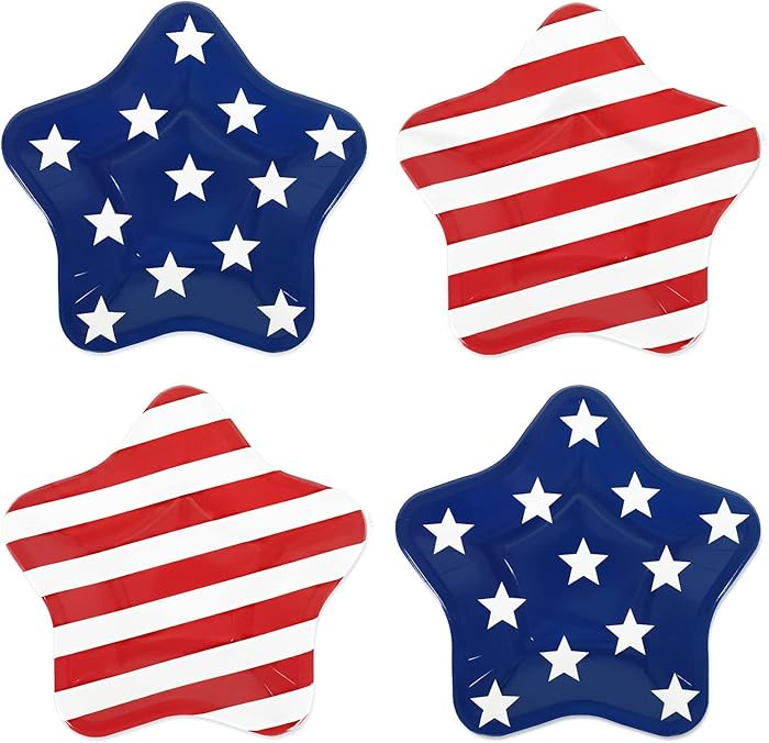 Whaline Patriotic Paper Plates Star Shaped Disposable Plates Red Blue Stripe Tableware for 4th of... | Amazon (US)