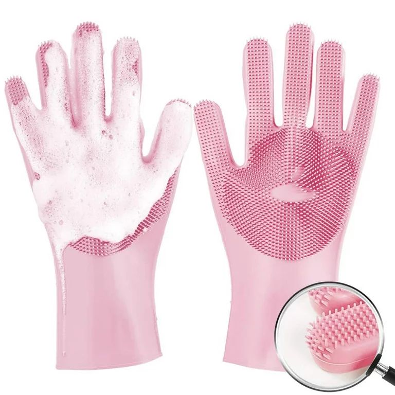 Meidong Upgrade Silicone Dishwashing Gloves, Finger Tips with Bristles Cleaning Brush Heat Resist... | Walmart (US)