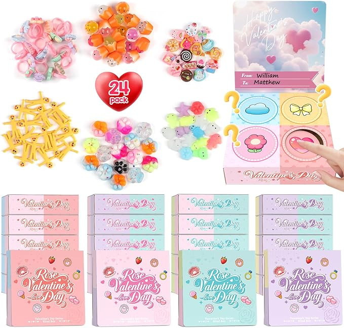 Valentine’s Day Gifts for Kids: 24 Pack Unique 4-in-1 Blind Box Sets Valentines Gift Card with ... | Amazon (US)