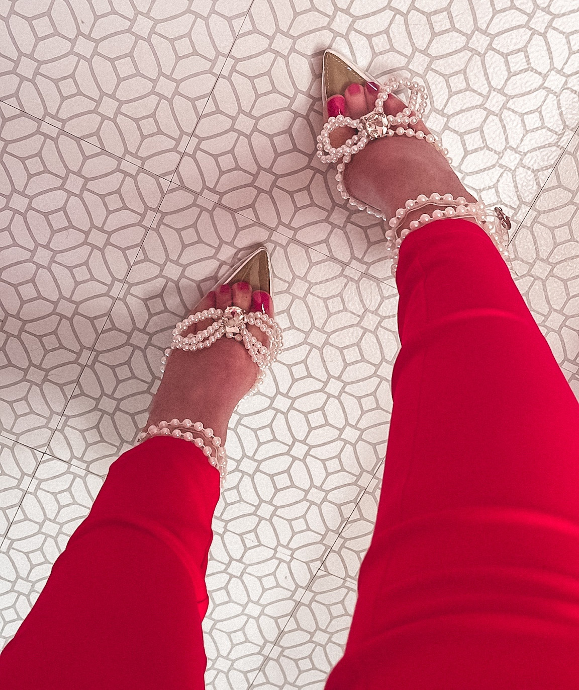 Bow heels - clear heels - pearl heels shoes - red skinny pants -red leggings - SHEIN heels 

#LTKFind #LTKshoecrush #LTKSeasonal