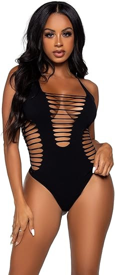 Leg Avenue Women's Seamless Shredded Racer Back Thong Bodysuit | Amazon (US)