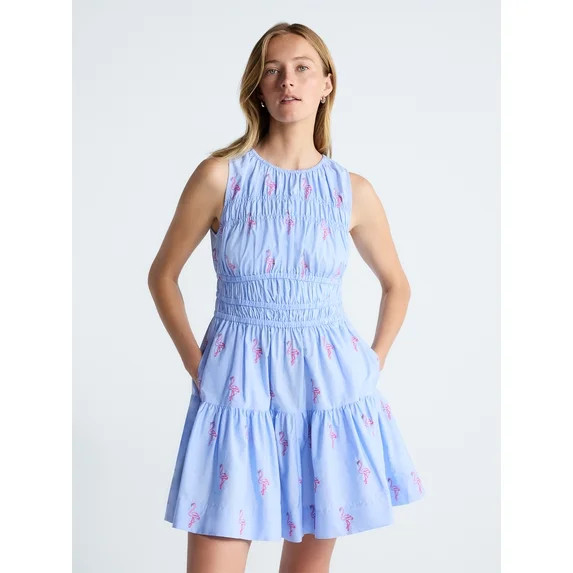 Free Assembly Women's and Women's Plus Smocked Cotton Drop Waist Mini Dress, Sizes XS-4X | Walmart (US)