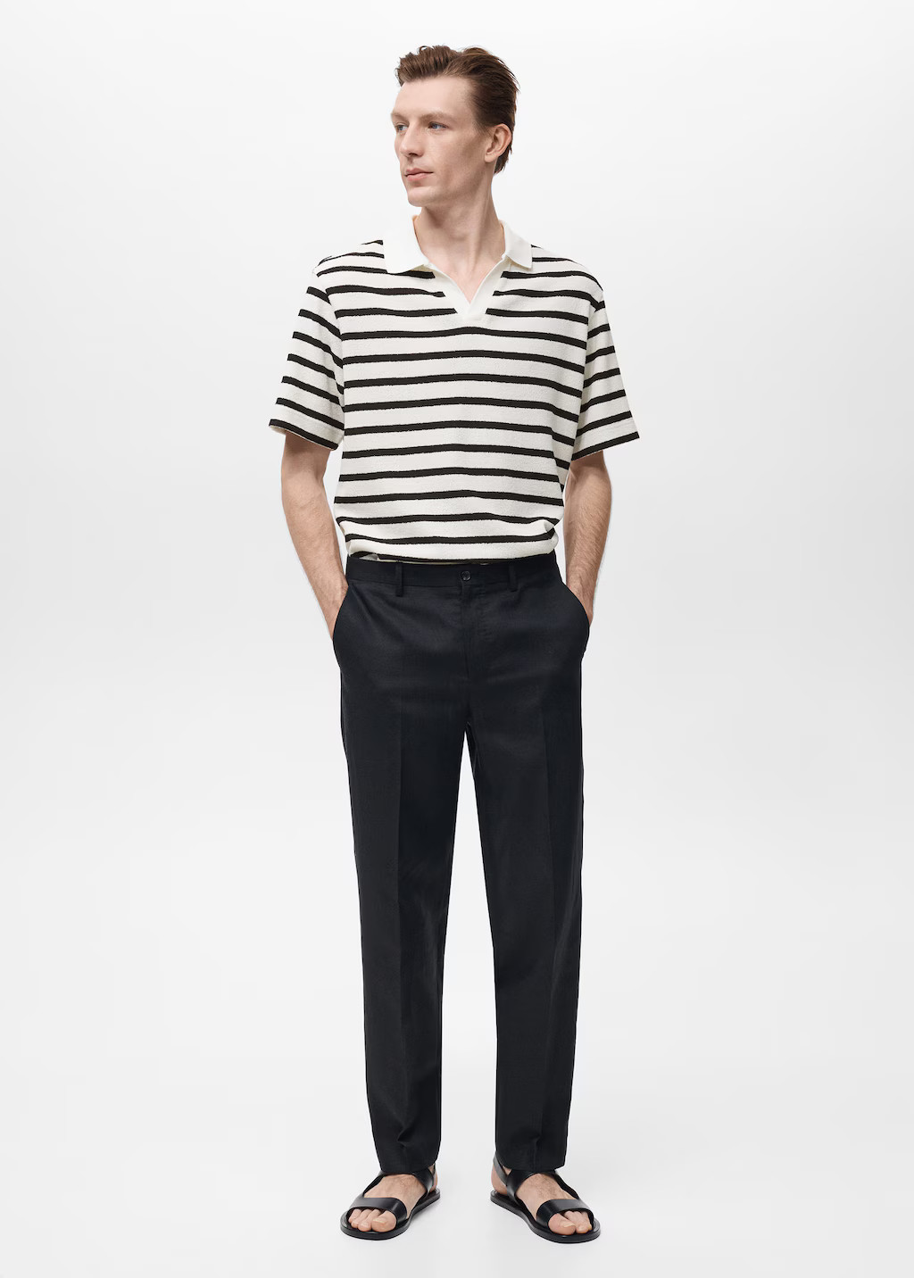 Striped textured knitted polo shirt off white - Man - XXL - MANGO MAN | MANGO (UK)