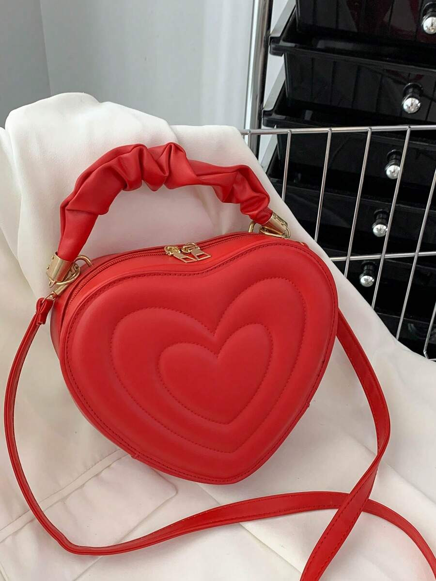 New Pleated Heart Shaped Crossbody Handbag, Heart Purse, Perfectly Match With Valentine Day Dress | SHEIN