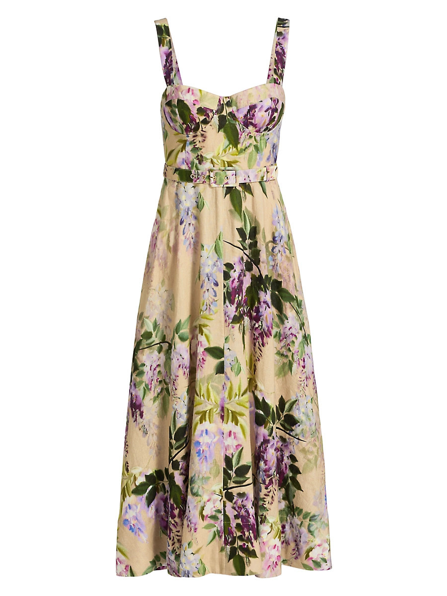 Women's Calypso Floral Linen Midi-Dress - Wisteria Ginger Root - Size 8 | Saks Fifth Avenue