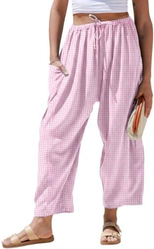 TARSE Womens Linen Wide Leg Striped Pants Casual Barrel Loose Drawstring Low Waist Palazzo Harem ... | Amazon (US)