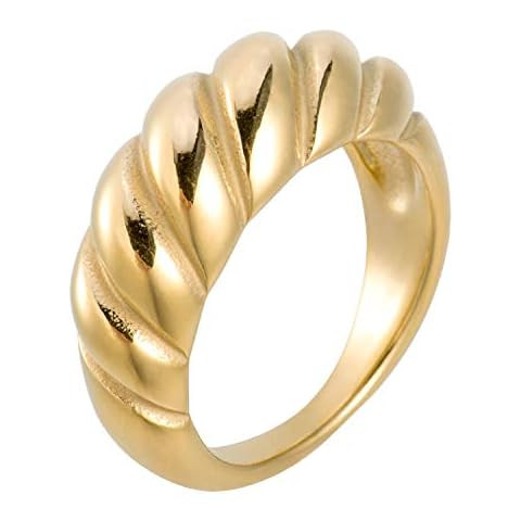 PAVOI 14K Gold Plated Croissant Dome Ring | Twisted Braided Gold Plated Ring | Chunky Signet Ring... | Amazon (US)