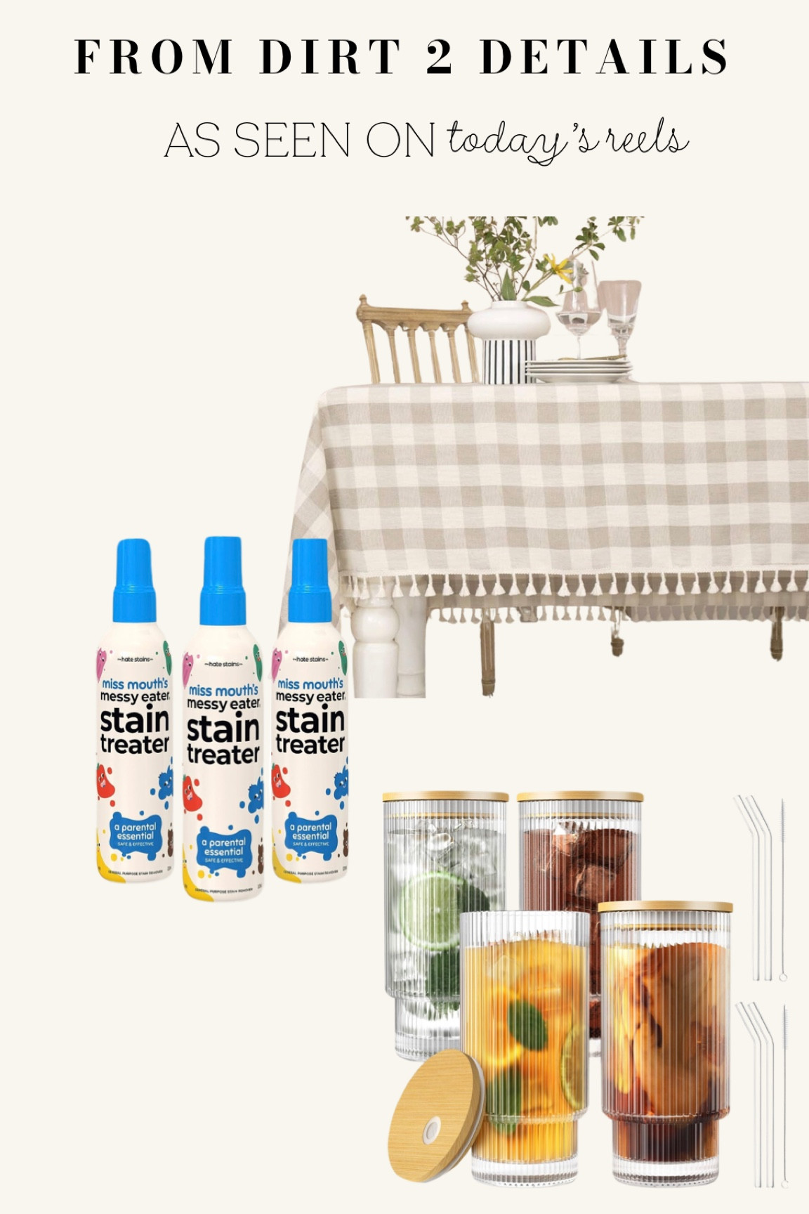 Sharing my favorite spray for messy eaters or stains on your table cloth! I also found the prettiest fluted glasses that are big enough for my iced latte. ☕️ 

#LTKhome #LTKGiftGuide #LTKSeasonal