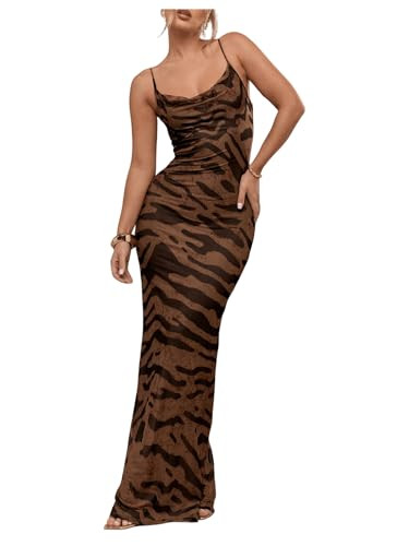 GORGLITTER Women's Animal Zebra Tiger Print Maxi Dresses Y2K Cowl Neck Beach Vacation Summer Cock... | Amazon (US)
