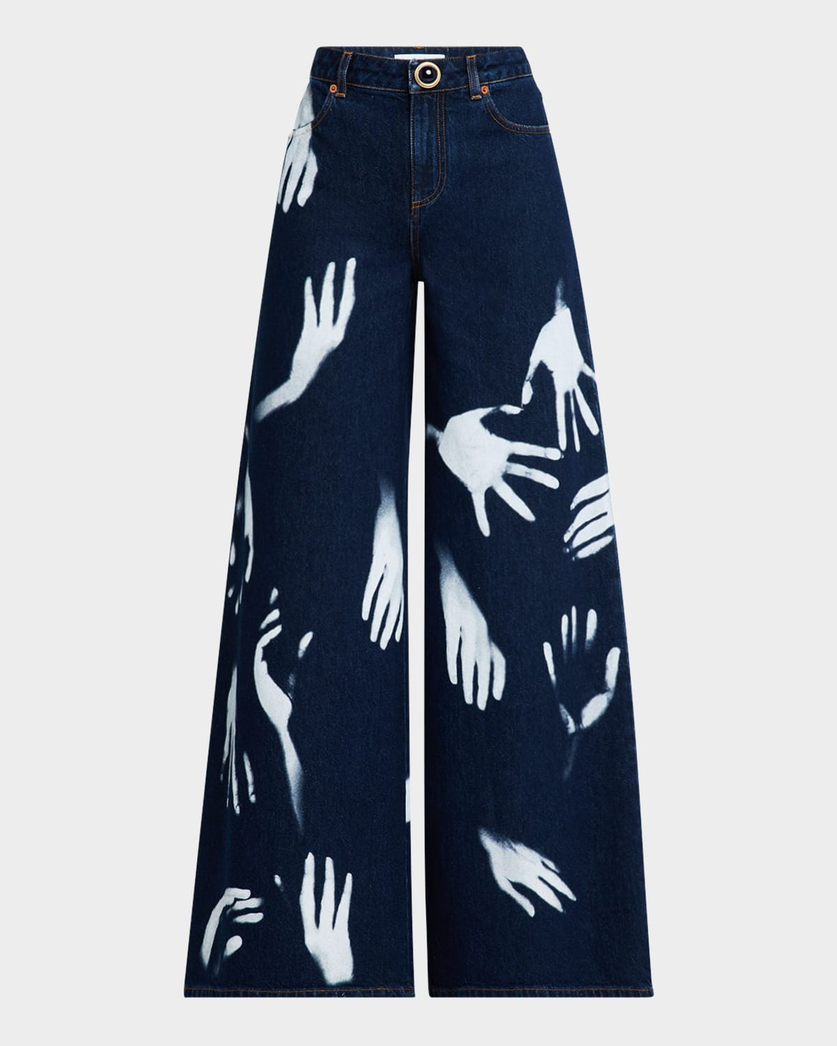 High-Rise Handprint Wide-Leg Jeans | Neiman Marcus