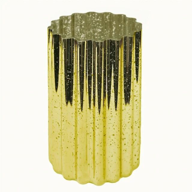Efavormart 9" Gold Mercury Glass Hurricane Candle Holder, Cylinder Glass Vase With Wavy Design - ... | Walmart (US)