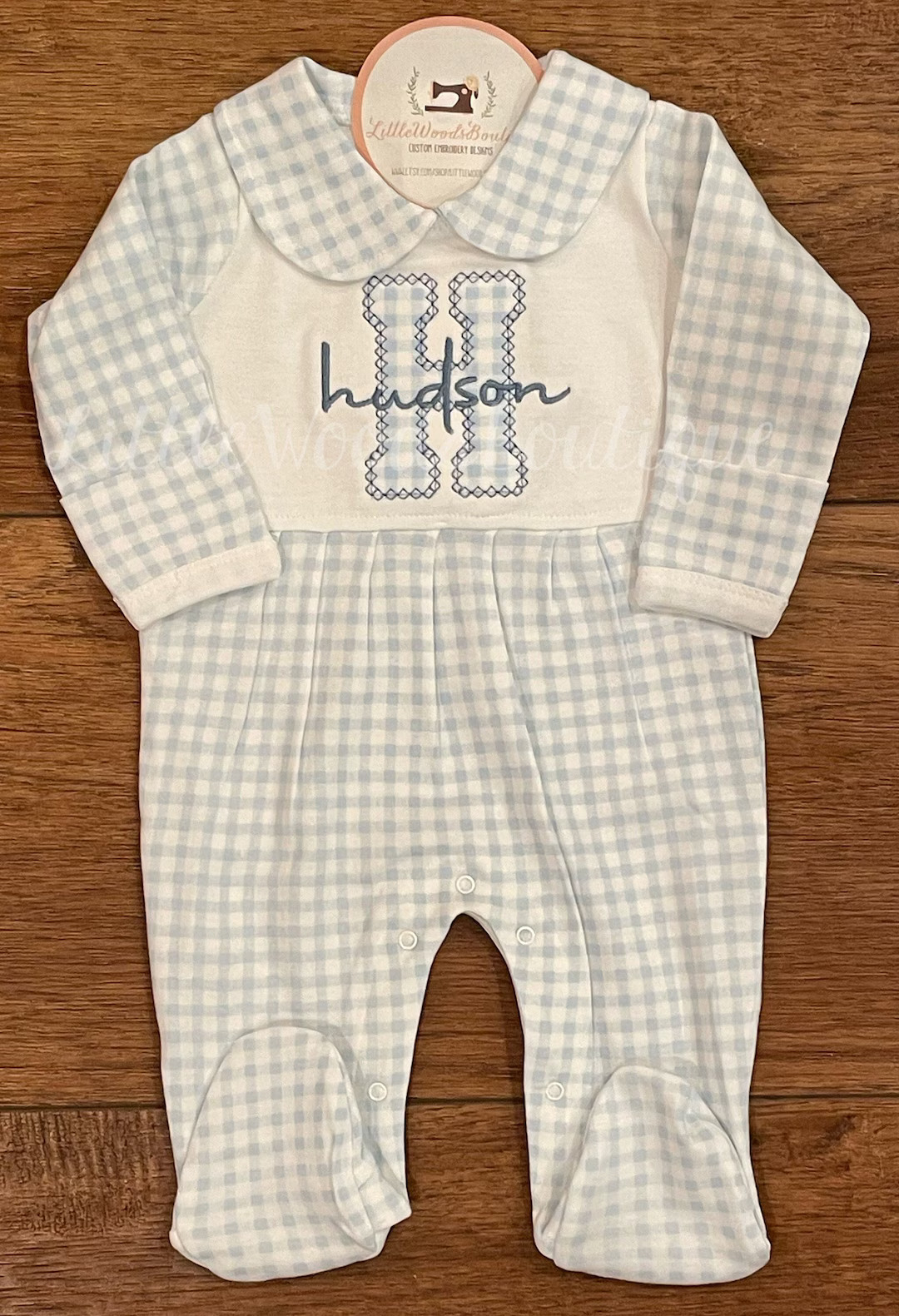 Newborn Blue Gingham Take Home Outfit Baby Boy Coming Home Outfit Gingham Baby Footie Monogrammed... | Etsy (US)