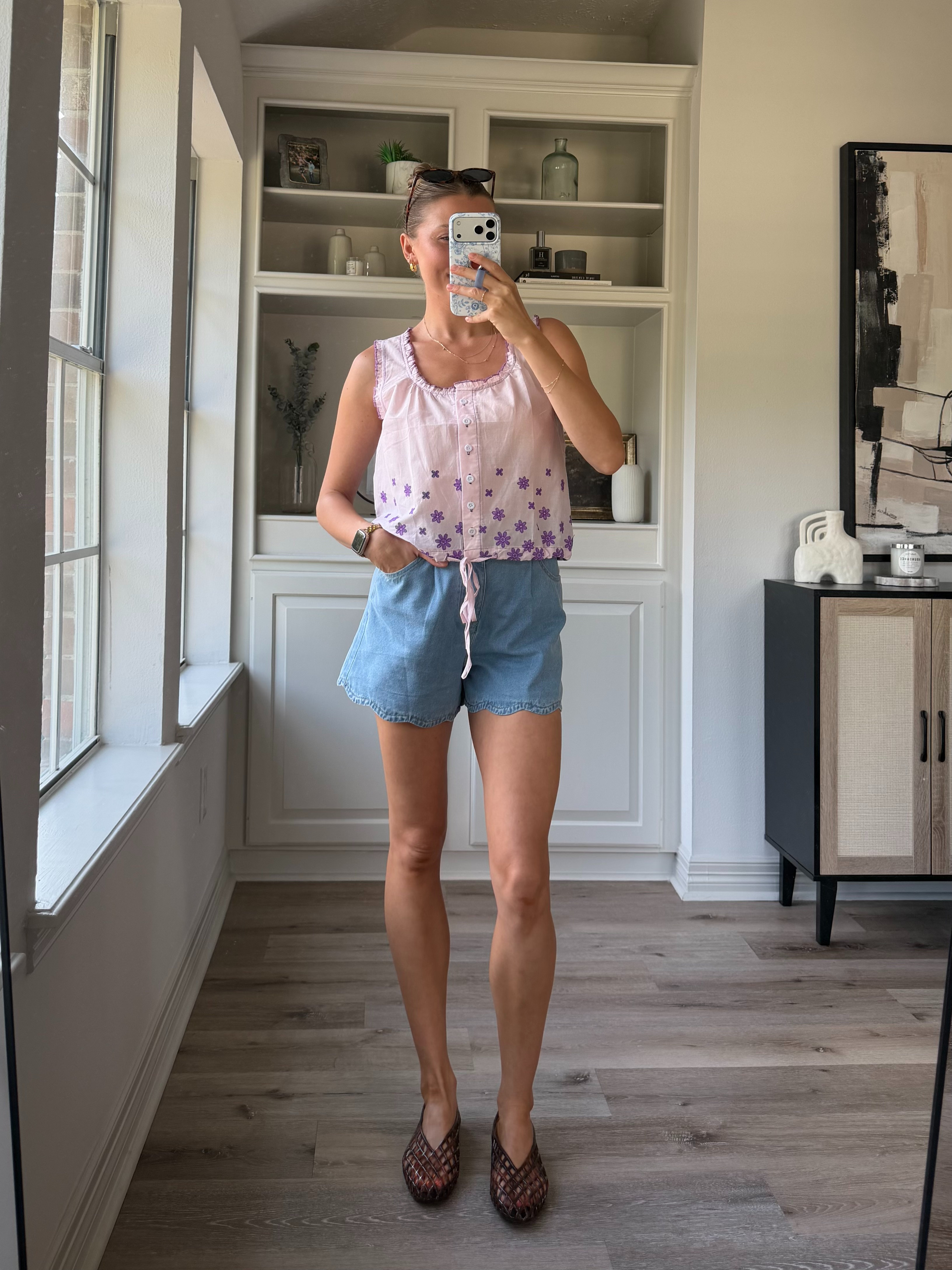 Cutie, put together mom summer outfit | S in button top, 4 in denim shorts
 

 #LTKootd #LTKmomlife