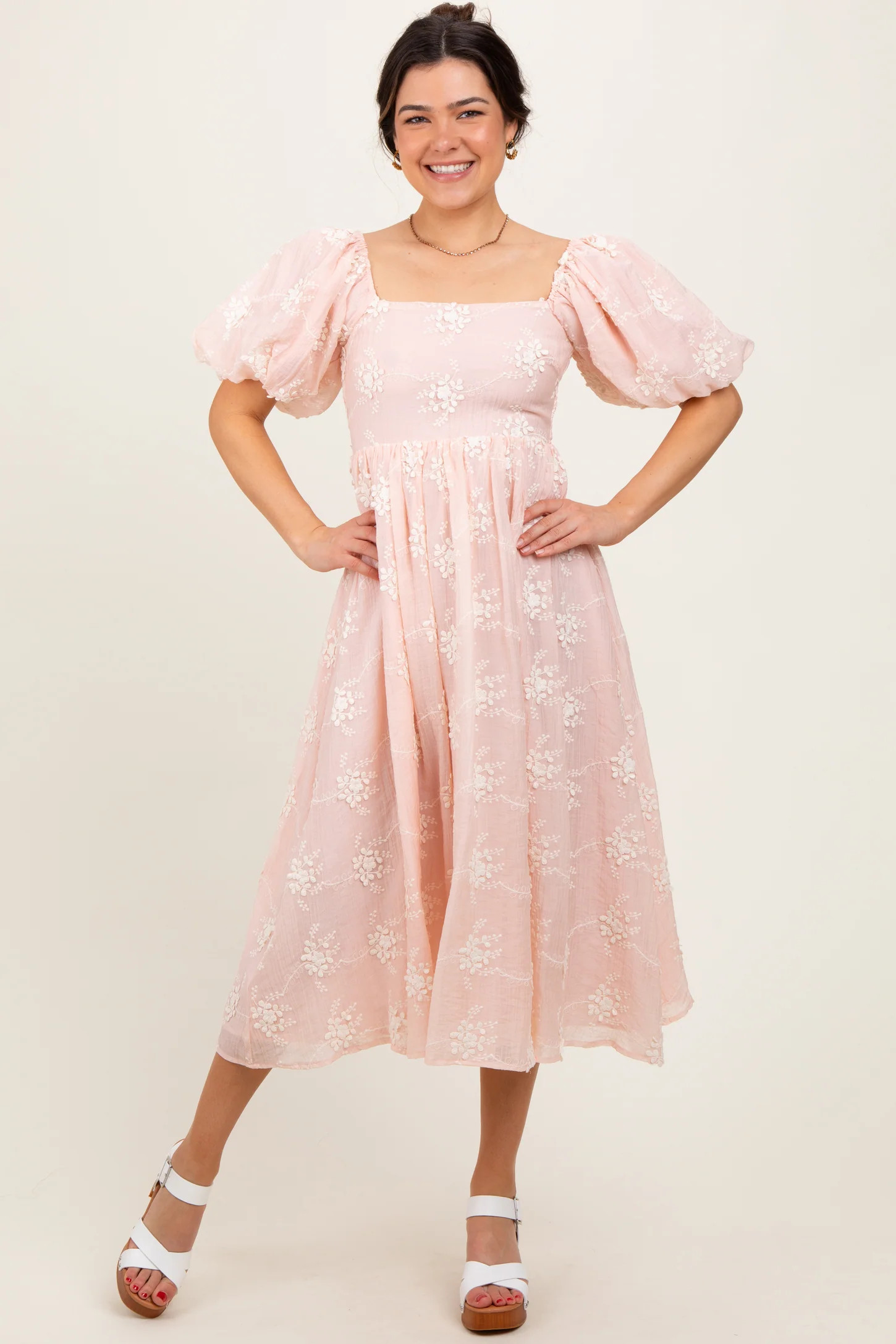 Pink Textured Midi Dress | PinkBlush Maternity