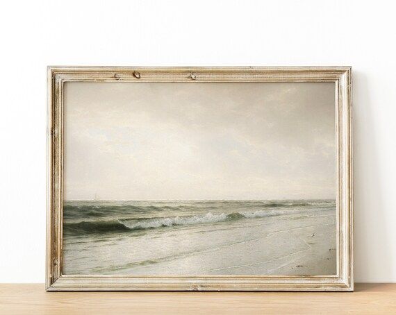 Vintage Coastal Print | Beach Printable Seascape Oil Painting | Horizontal Digital Wall Print #13... | Etsy (US)