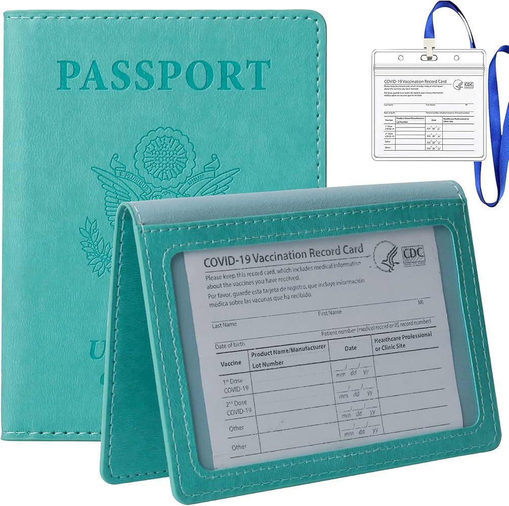 TIGARI Passport and Vaccine Card Holder Combo, PU Leather Passport Holder with Vaccine Card Slot, Sl | Amazon (US)