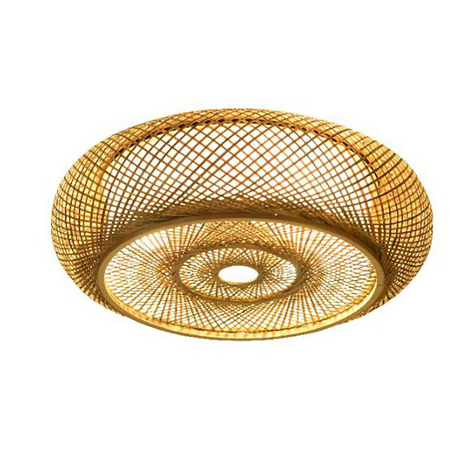Oukaning 40cm Round Bamboo Wicker Rattan Shade Pendant Light Fixture Hanging Ceiling Lamp | Walmart (US)