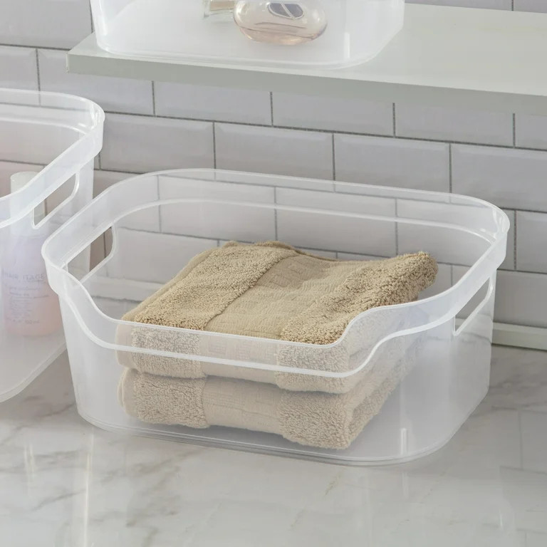 (4 pack) Mainstays Medium Open Bin, Clear Plastic, Easy Access Bin with Scoop Front, Clear | Walmart (US)