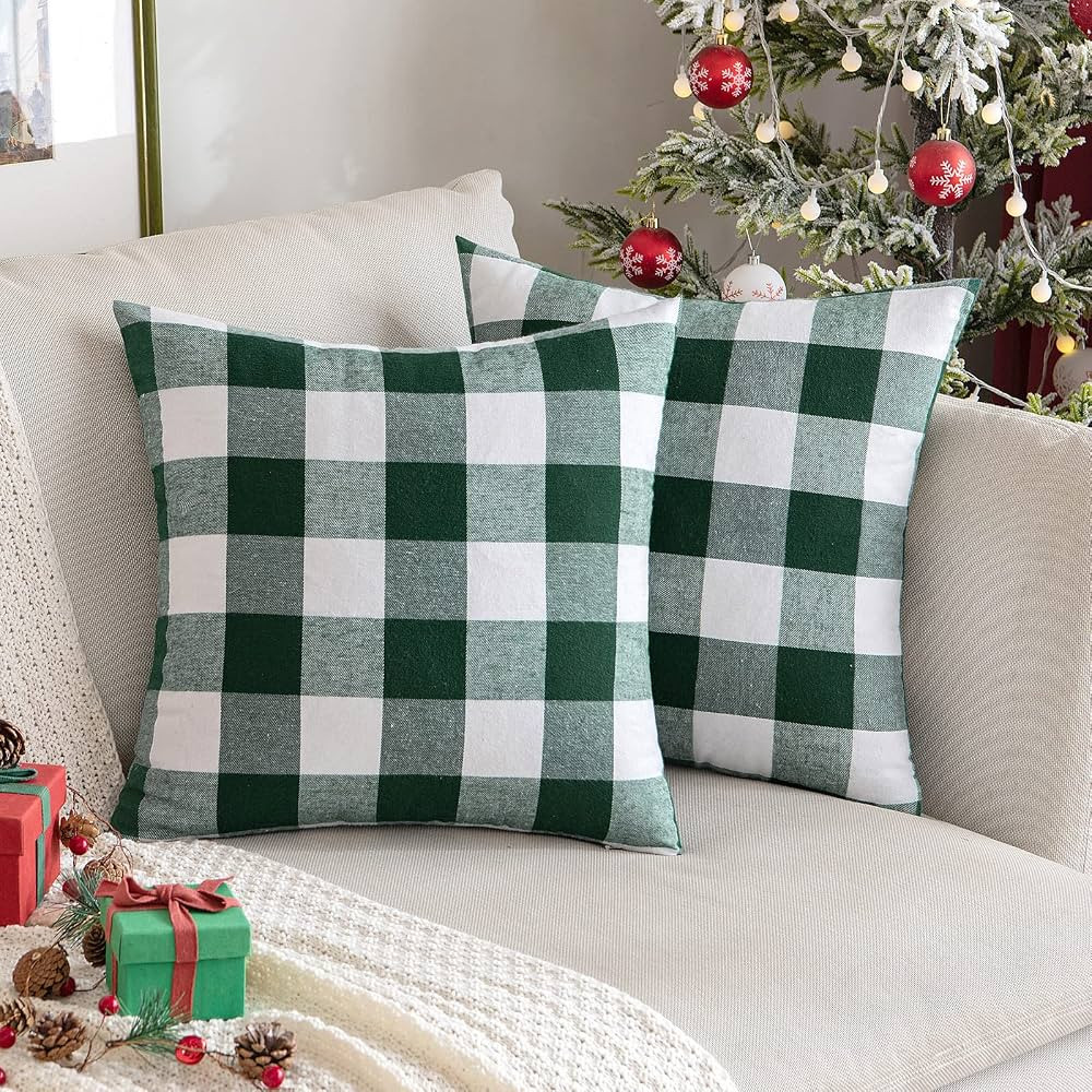 MIULEE Christmas Pack of 2 Buffalo Check Plaids Throw Pillow Covers Classic Retro Linen Farmhouse... | Amazon (US)