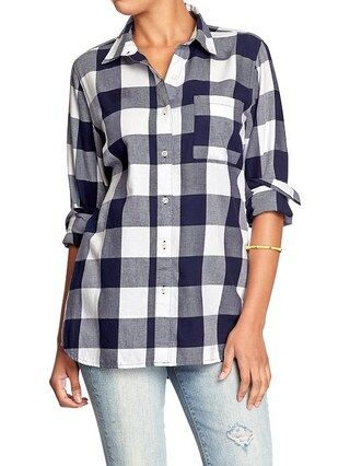 Womens Plaid Flannel Boyfriend Shirts Size L Tall - Blue buffalo | Old Navy US