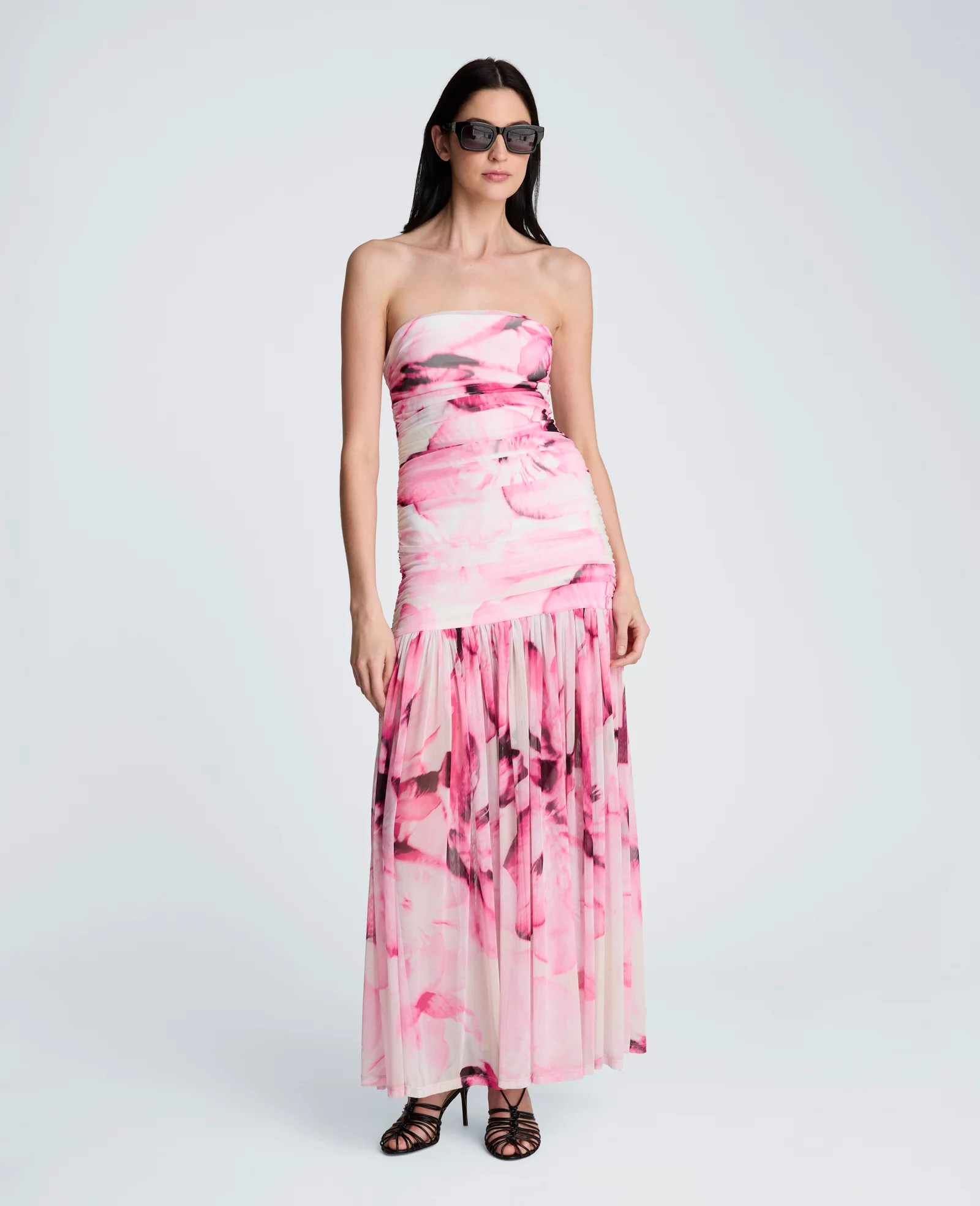 Kenneth Cole | Printed Mesh Strapless Maxi Dress in POP PINK MULTI, Size: 6 | Kenneth Cole