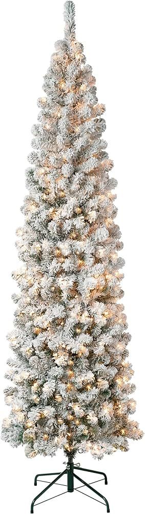 National Tree Company First Traditions Pre-Lit Acacia Flocked Tree Slim Christmas Tree, Clear Inc... | Amazon (US)