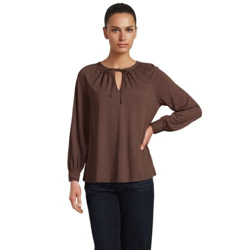 Women's Plus Size Long Sleeve Slub Jersey Embroidered Sleeve Blouse - Lands' End - Ivory - 3X | Lands' End (US)