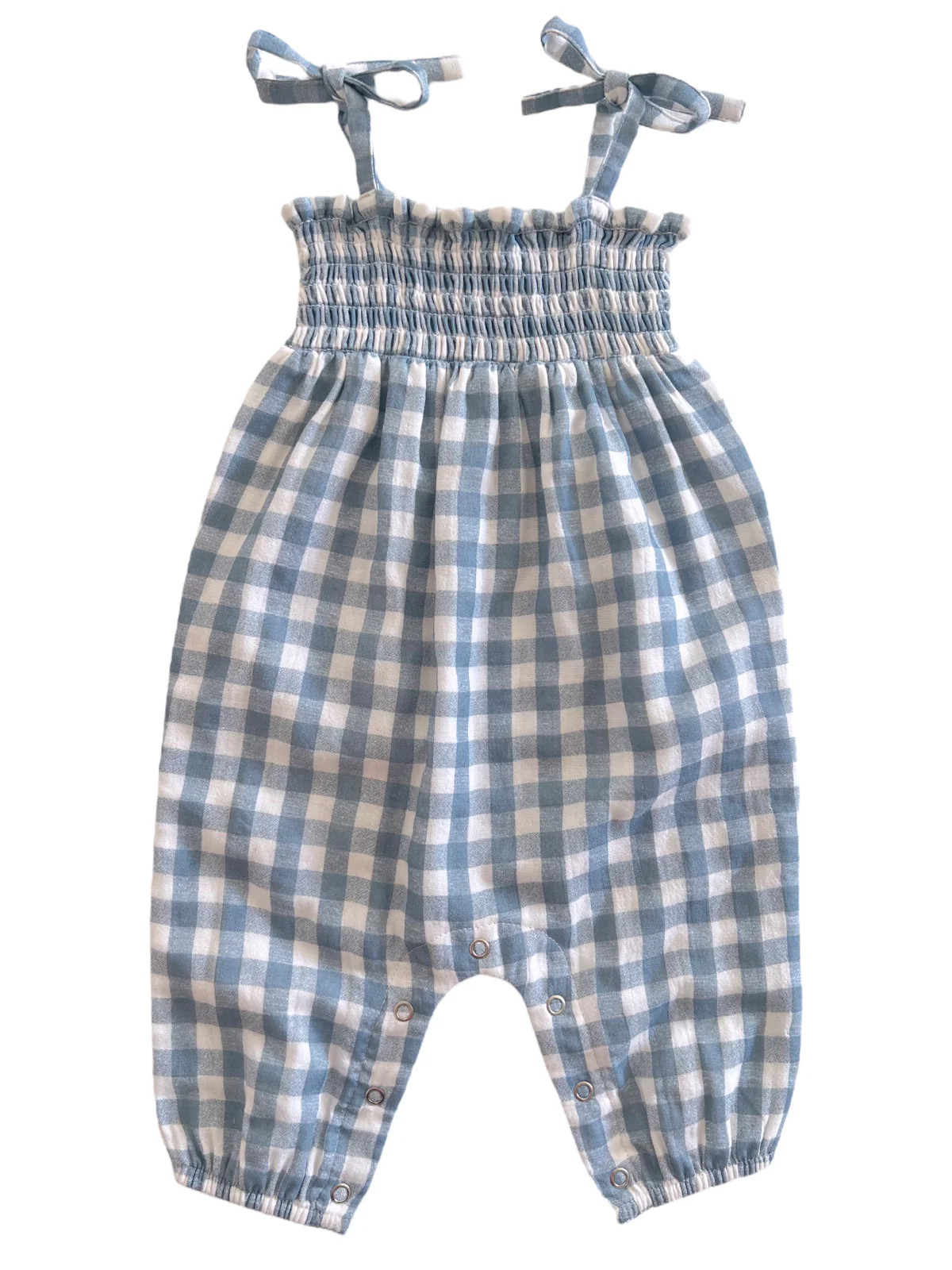 Blue Gingham / Organic Smocked Jumpsuit | SpearmintLOVE