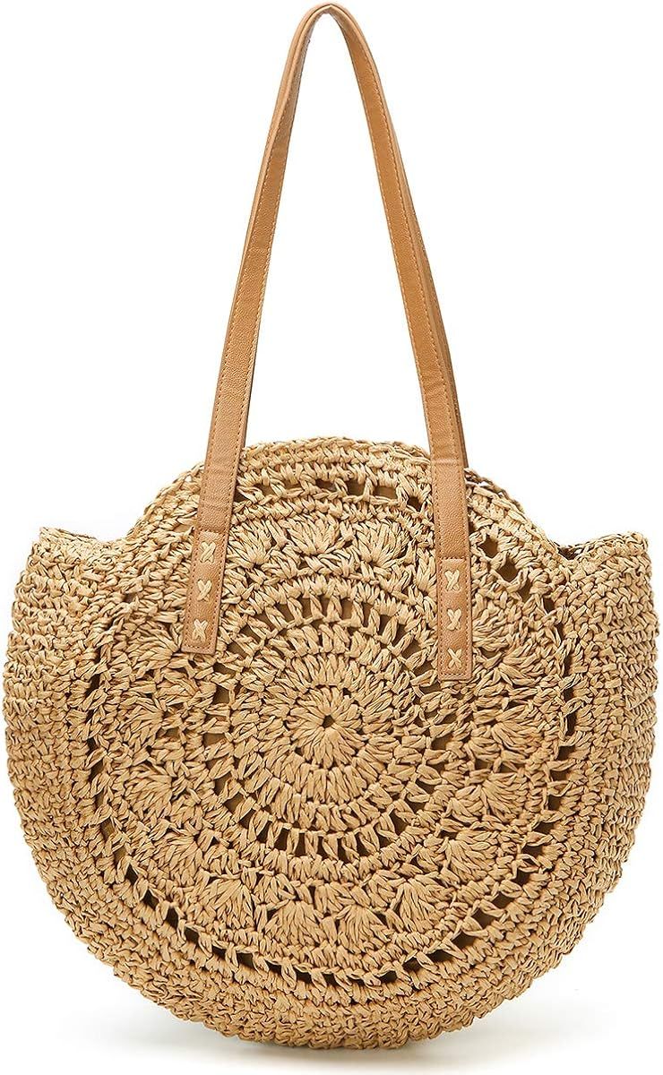 Straw Bag, Summer Beach Straw Bag For Women, Straw Purse, Round Large Woven Tote Handbags | Amazon (US)