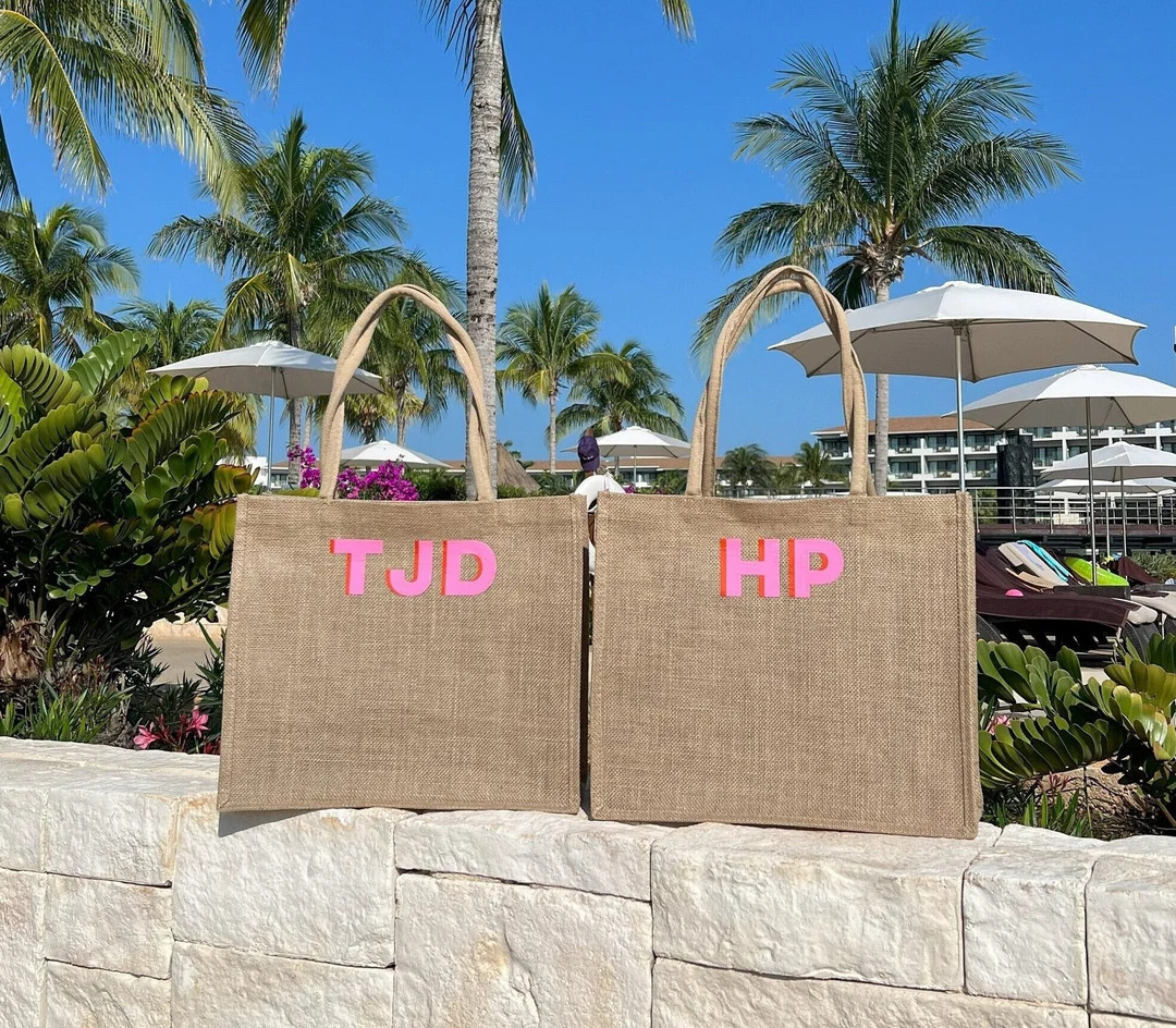 Personalized Shadow Monogram Jute Carryall Bag - Etsy | Etsy (US)