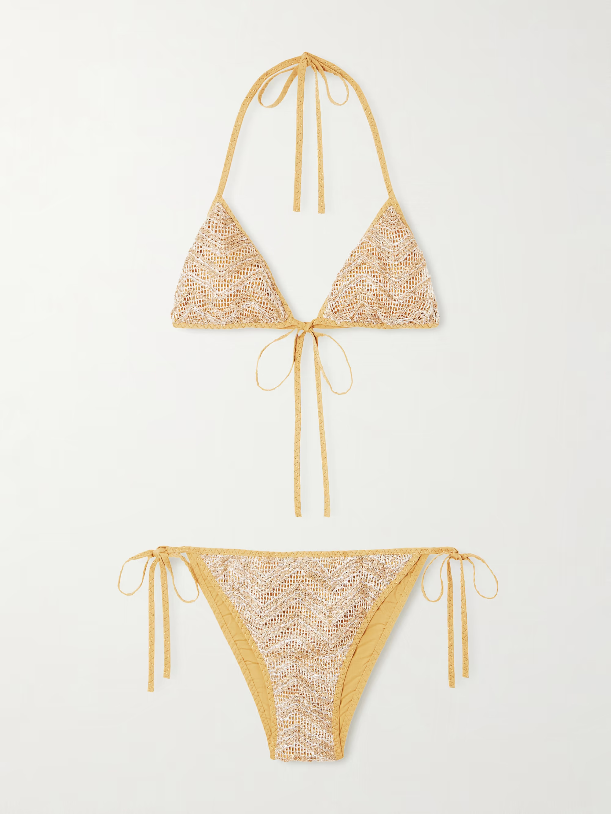 Mare sequin-embellished striped metallic crochet-knit triangle bikini | NET-A-PORTER (US)
