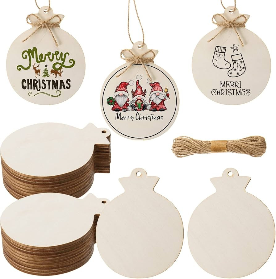 Amazon.com: 72 Pcs Wooden Christmas Ornaments Crafts, Unfinished Wooden Circles with Holes, Round... | Amazon (US)