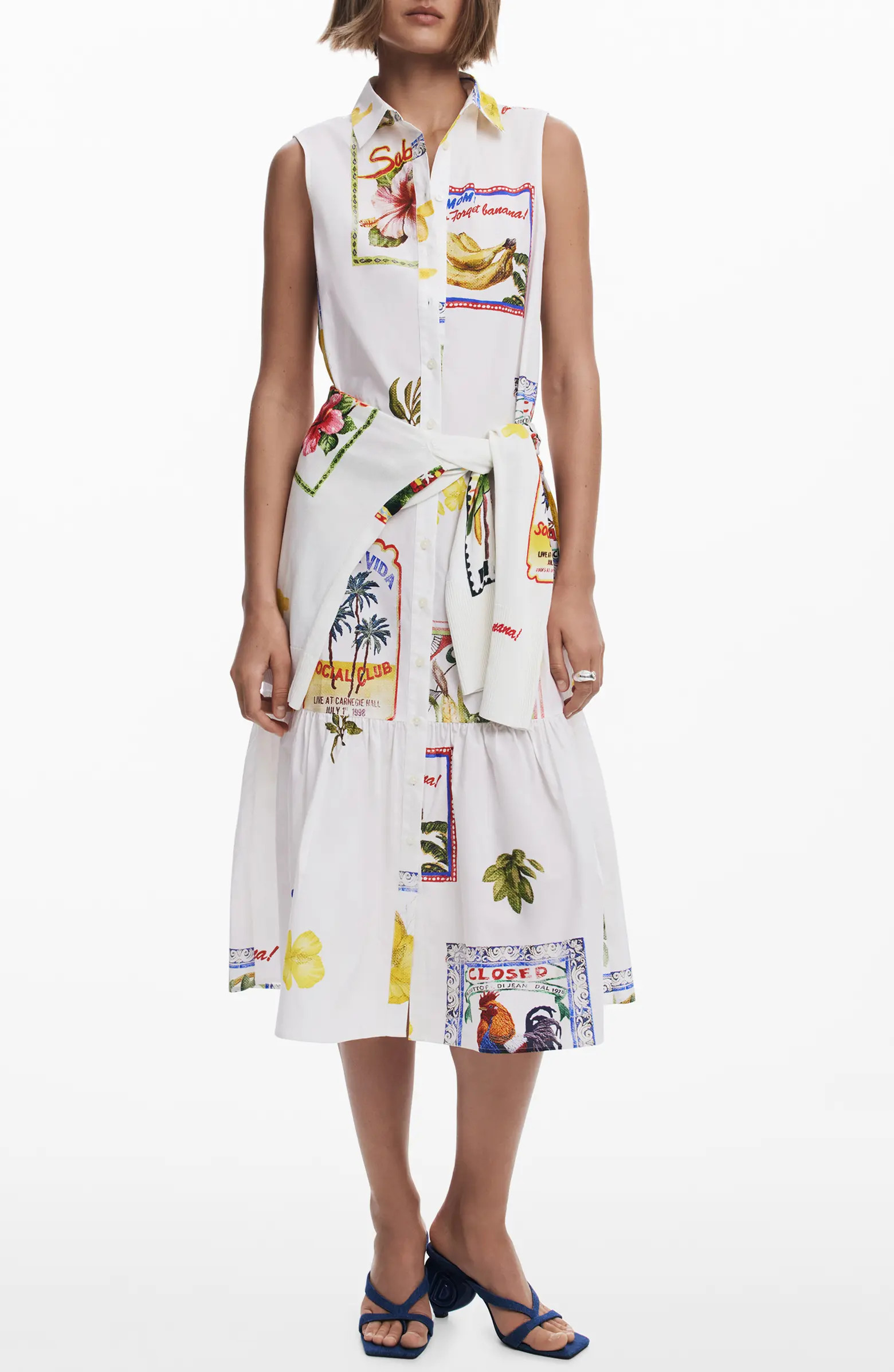 Mixed Print Cotton Sleeveless Shirtdress | Nordstrom