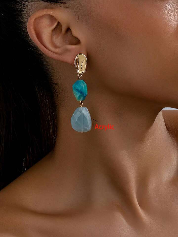 1 Pair Vintage Bohemian Style Elegant Resin Asymmetrical Texture Oval Earrings, Versatile | SHEIN