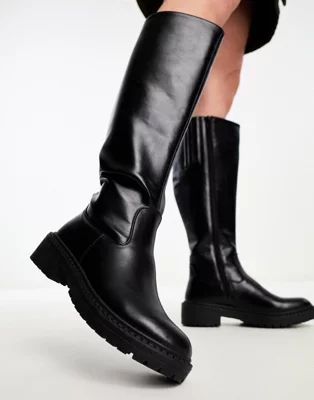 New Look flat chunky knee high boots in black | ASOS (Global)