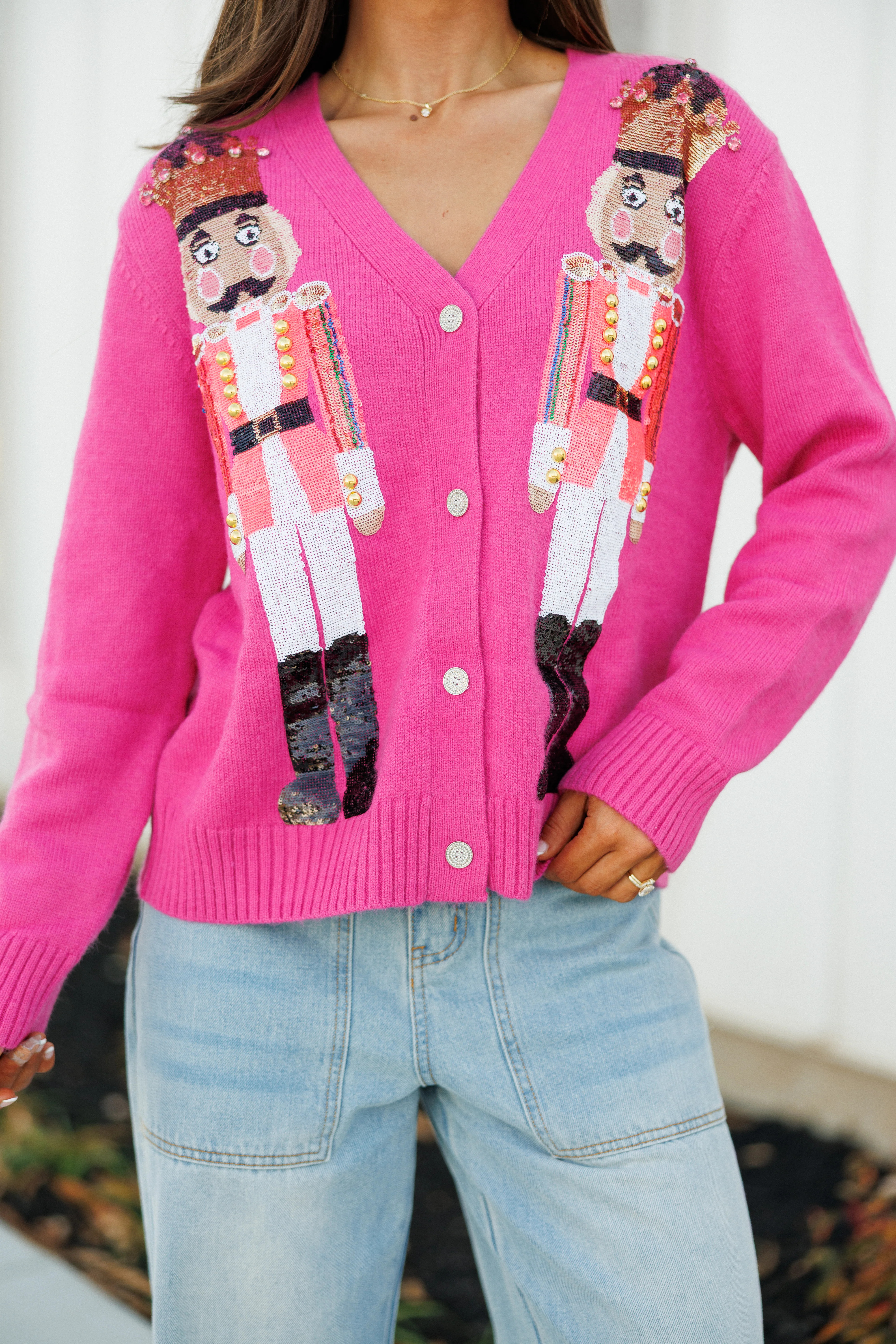 NEW!! Sequin Nutcracker Cardigan in Pink | Glitzy Bella