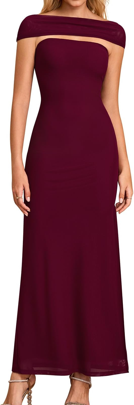 GLNEGE Formal Wedding Guest Bodycon Maxi Dress with Scarf Mesh Slit Elegant Tube Cocktail Party D... | Amazon (US)