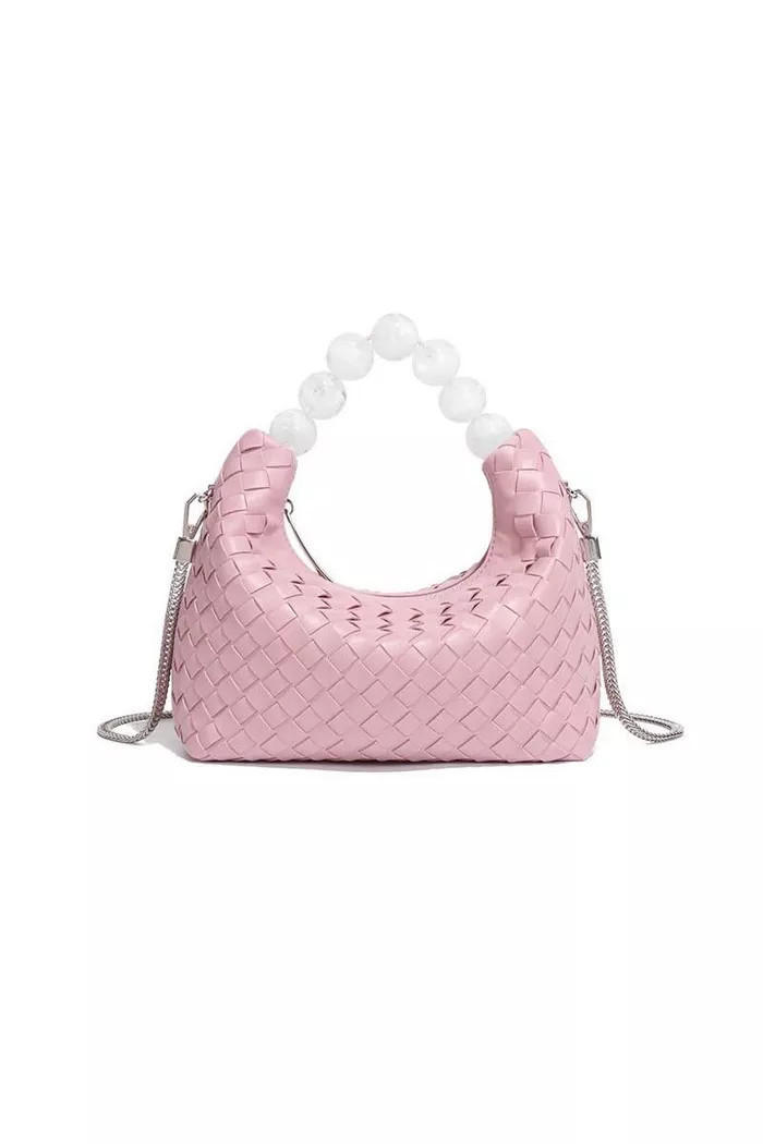 Woven Tote Bag with Beaded Handle | Boohoo.com (UK & IE)