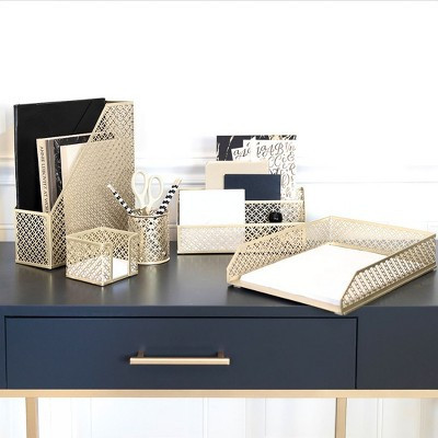 Blu Monaco 6 Piece Cute Gold Desk Organizer Set - Desk Organizers and Accessories for Women - Cute Office Gold Desk Accessories - Desktop Organization | Target