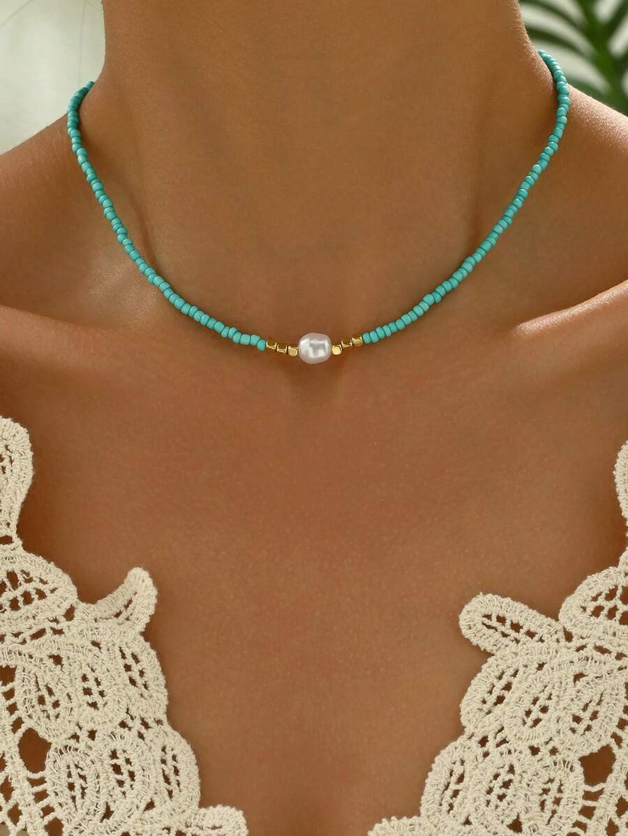 1pc Minimalist Classic Multi-Color Beaded Choker Necklace, Suitable For Women's Party And Daily W... | SHEIN