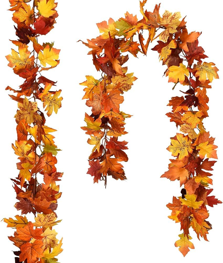 DearHouse 2 Pack Fall Garland Maple Leaf, Hanging Vine Garland 9 Color Artificial Autumn Foliage ... | Amazon (US)