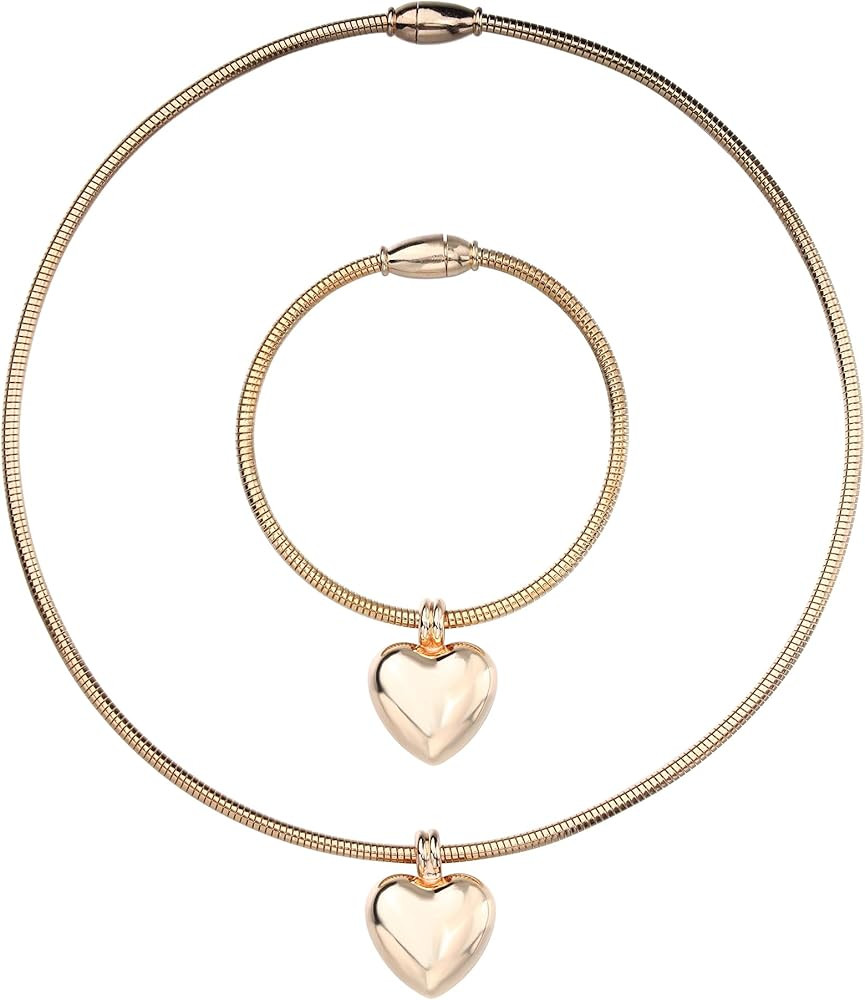 Manfnee Snake Chain Necklace and Bracelet Silver Charm Choker Heart pendant bracelets Jewelry for... | Amazon (US)