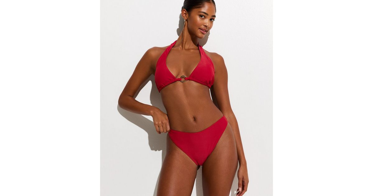 Dark Red Plain High Leg Hipster Bikini Bottoms | New Look | New Look (UK)