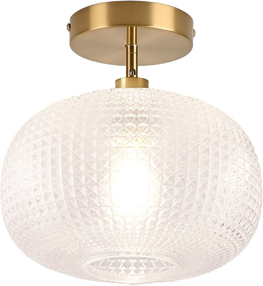 Gold Semi Flush Mount Ceiling Light Fixture,Hallway Light Fixtures,Industrial Close to Ceiling Li... | Amazon (US)