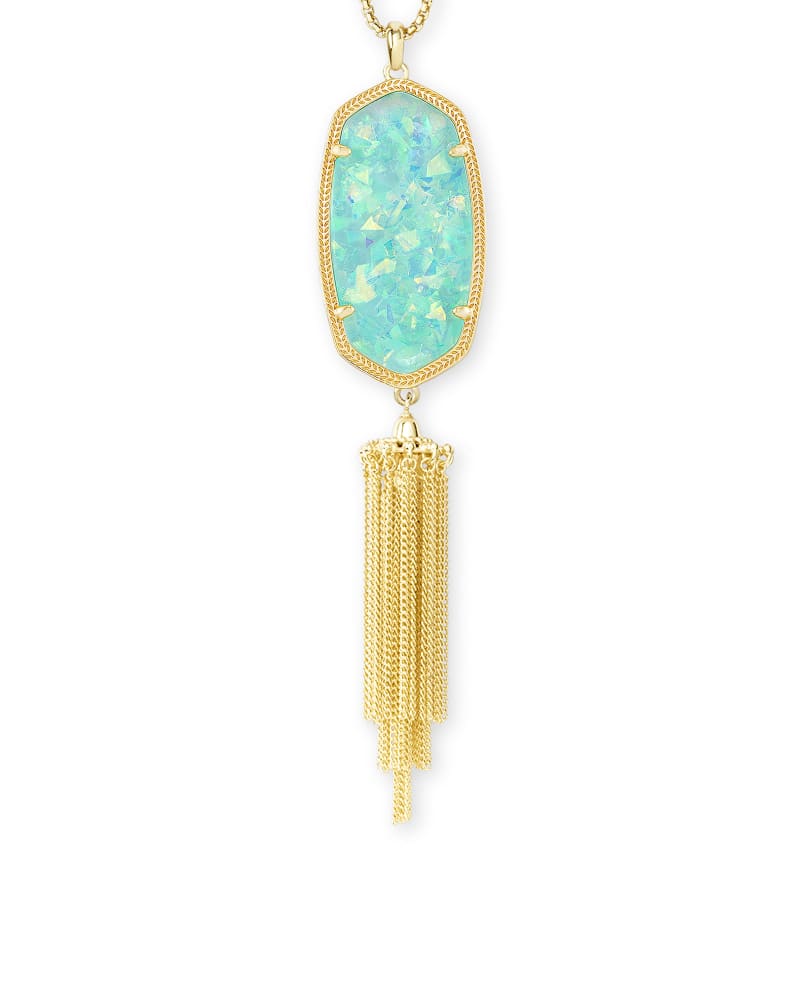 Rayne Gold Large Long Pendant Necklace In Iridescent Mint Illusion | Kendra Scott